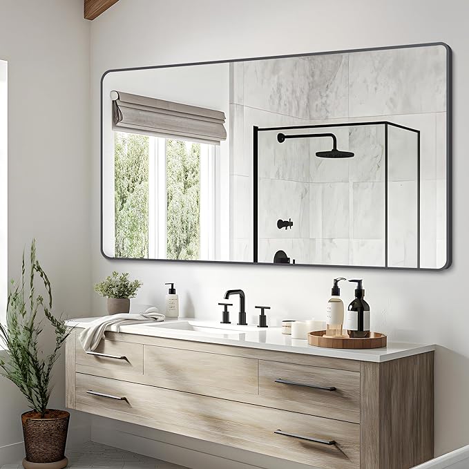 30" x 55"Bathroom Mirror, Matte Black Wall Mirror by DESBING