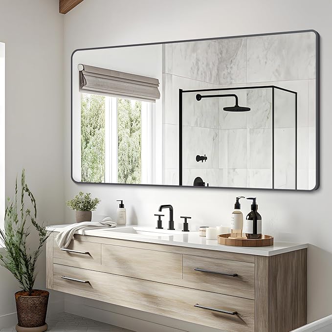 30" x 60"Bathroom Mirror, Matte Black Wall Mirror by DESBING