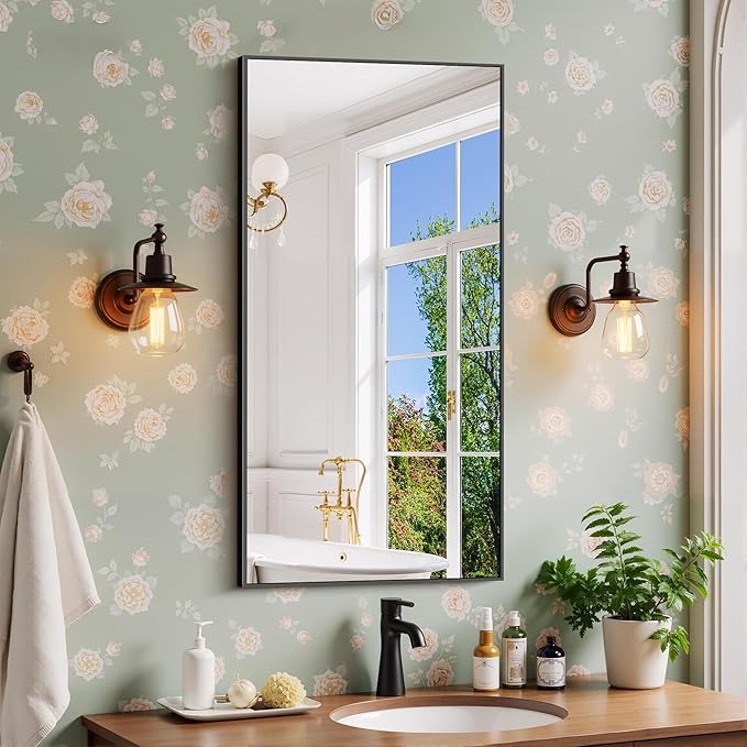 Black Bathroom Mirror for Wall, 20x40 Inch Rectangle Mirror - Image 2