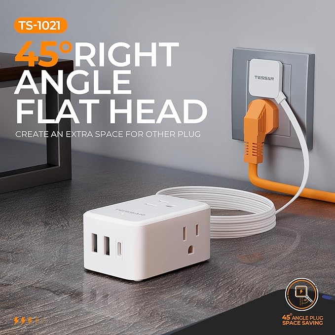 Short Flat Extension Cord, TESSAN Small Power Strip - Image 7