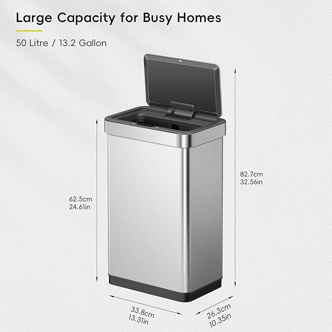 EKO EcoNova 13.2 Gallon/ 50L Automatic Sensor Kitchen Trash Can, Stainless - Image 2