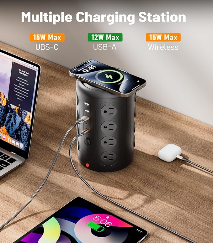 Power Strip Tower Surge Protector, TenTrend 16 Outlets and 5 USB Ports - Image 5