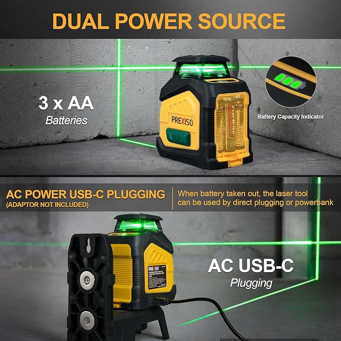 PREXISO 360° Laser Level with Tripod, 100Ft Dual Power Self Leveling Cross Line - Image 3