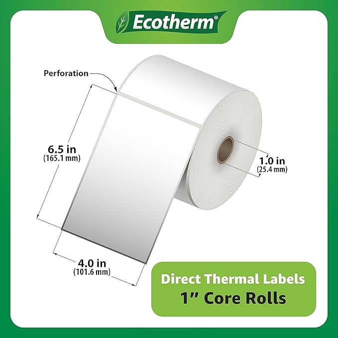 4" x 6.5" Thermal Labels | 6 Rolls | 2280 Labels | fits Zebra, Offnova Thermal - Image 3