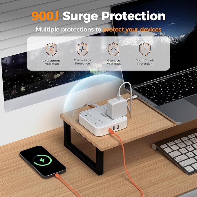 TESSAN Surge Protector Power Strip, 5 Ft Flat Plug Extension Cord - Image 3