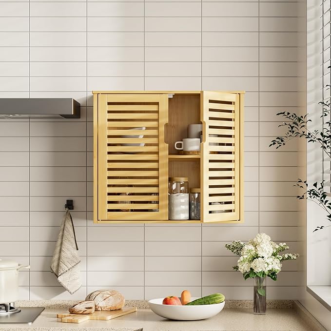 HITNET Bathroom Wall Cabinet, Medicine Cabinet Over The Toilet, Bamboo Hanging - Image 5