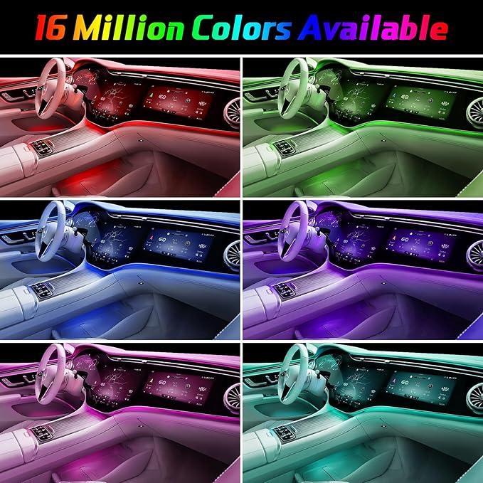 Upgraded 6-in-1 Car Ambient Lighting Kit, 315-inch Pre-Threaded Fiber Optic - Image 3