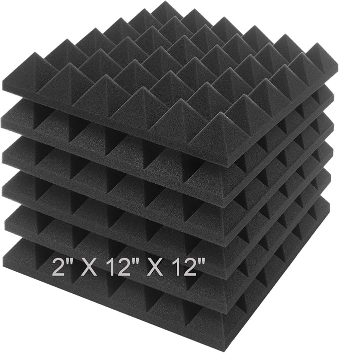 JBER Acoustic Sound Foam Panels, 6 Pack 2" X 12" X 12" Charcoal Soundproofing by JBER