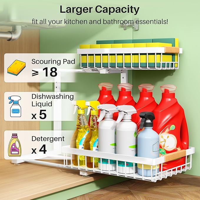 Pull out Cabinet Organizer, 1 Pack Under Sink Organizer, Slide out Metal - Image 3