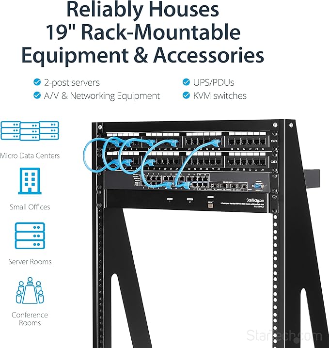StarTech.com 2-Post 16U Heavy-Duty Desktop Server Rack, Small Open Frame 19in - Image 4