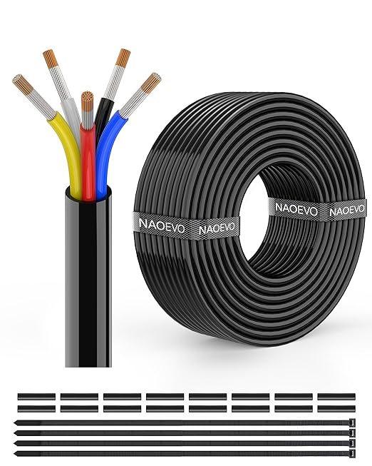 NAOEVO 18 Gauge Wire 5 Conductor Electrical Wire, 18 AWG Stranded PVC Cord by NAOEVO