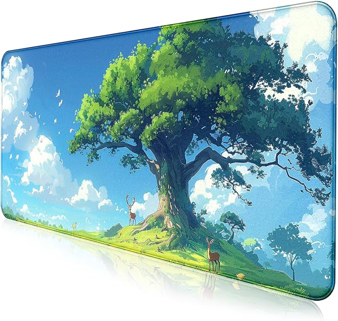 Simple and Cute Anime Landscape Computer Mouse Pad, Large Green Plant Outdoor by LQFIWSS