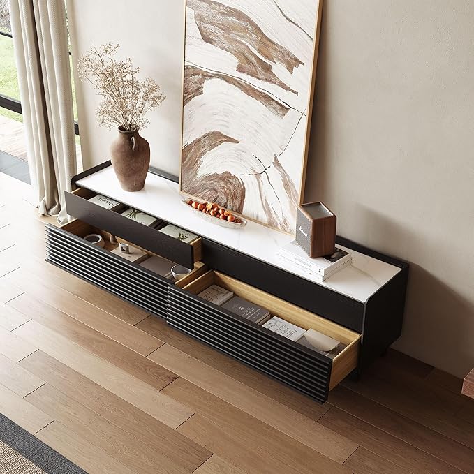POVISON Fully-Assembled Mid Century Glossy Sintered Stone Tabletop TV Stand - Image 8