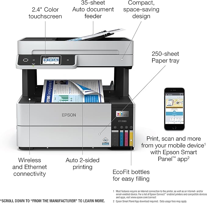 Epson EcoTank Pro ET-5180 Wireless Color All-in-One Supertank Printer - Image 4