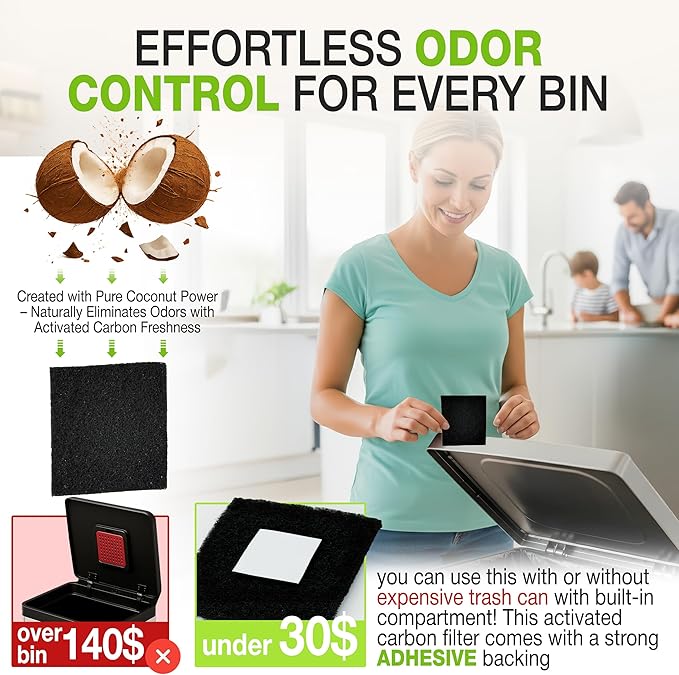 Premium 12 Pack Activated Carbon 3 in 1 Garbage Can Odor Absorber Filters - Image 2
