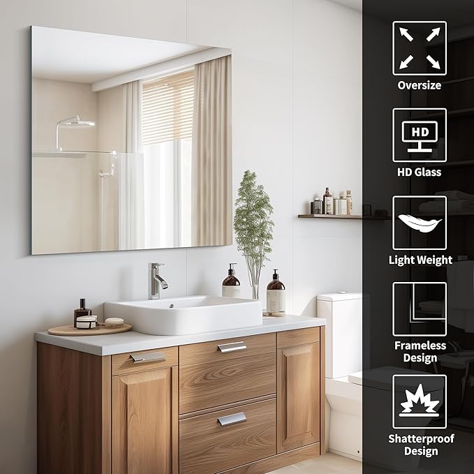 CILIBER Frameless Wall Mirror, 36x36 inch Square Bathroom Mirrors - Image 4