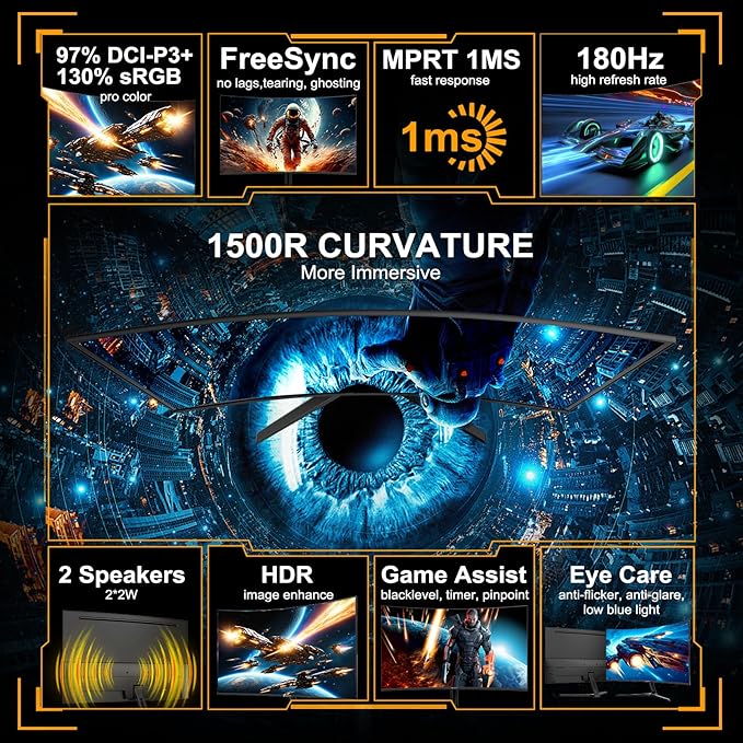 SANSUI 24 Inch Curved Gaming Monitor up to 180Hz MPRT 1ms - Image 2