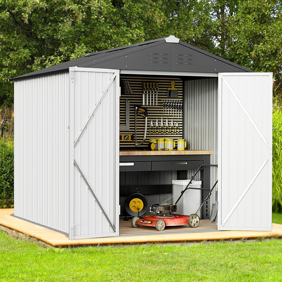 greesum 6x4ft outdoor storage shed, utility tool shed, main product view