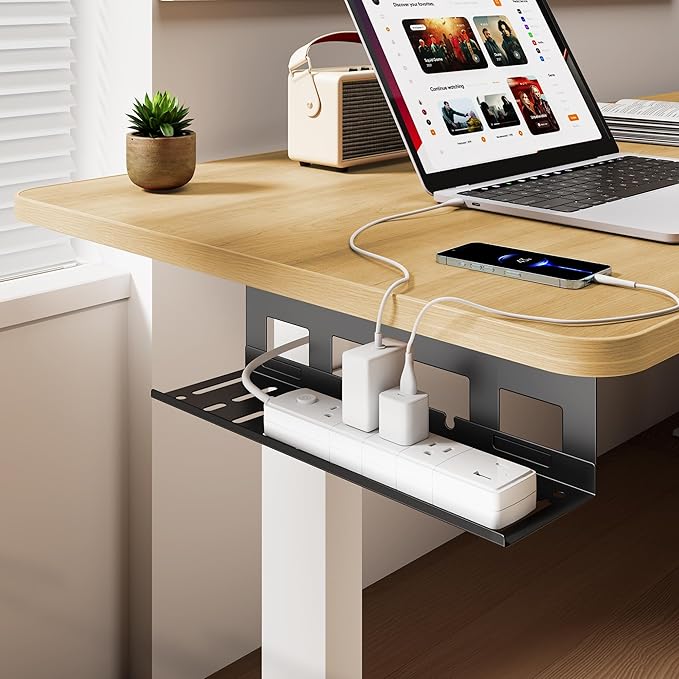 PEGZONE Under Desk Cable Management Tray, 15.7 Inches Metal Cord Organizer Rack - Image 2