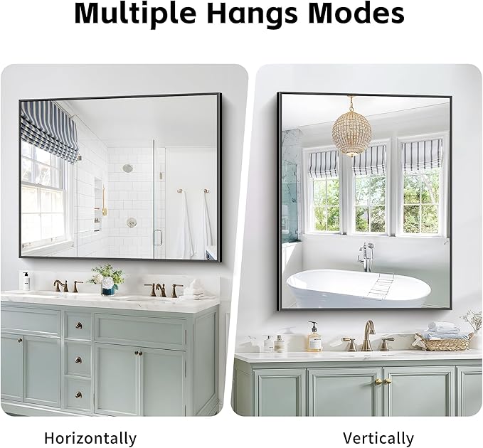 40x48inch Black Bathroom Mirror, Large Rectangular Wall Mirrors - Image 6
