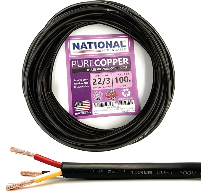NATIONAL Wire & Cable – 22 AWG 3-Conductor Premium Copper Wire, 100 ft by NATIONALWireCable