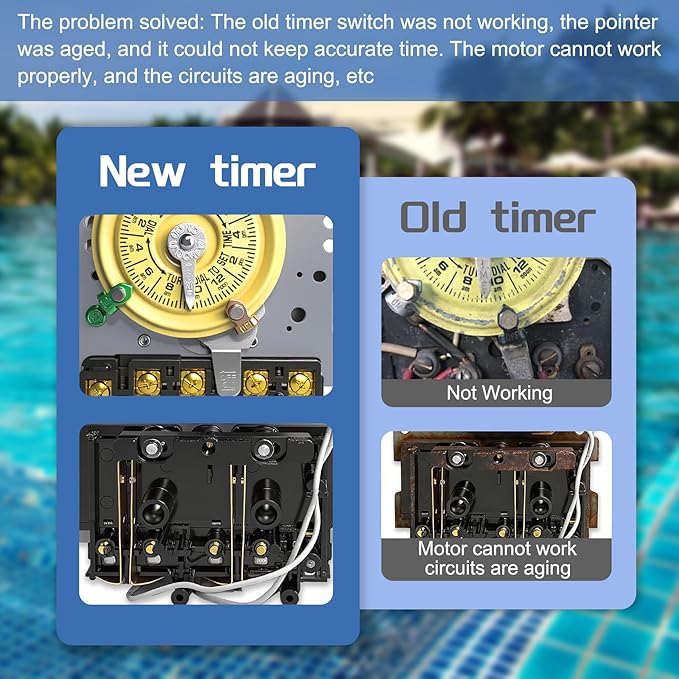 T101M Pool Timer Mechanism Only, Pool Pump Timer, 120V 2HP SPST 40A Time Switch - Image 6