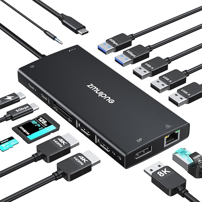 USB C Hub USB C Docking Station Dual Monitor 4K@60Hz+DP 8K@30Hz by ZMUIPNG