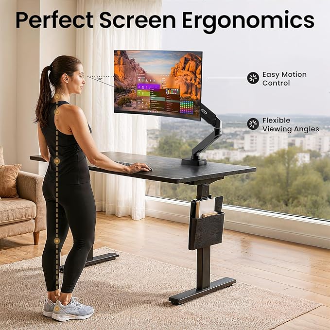 EVEO Premium Single Monitor Arm 14"–34", Adjustable Gas Spring Monitor Mount - Image 6