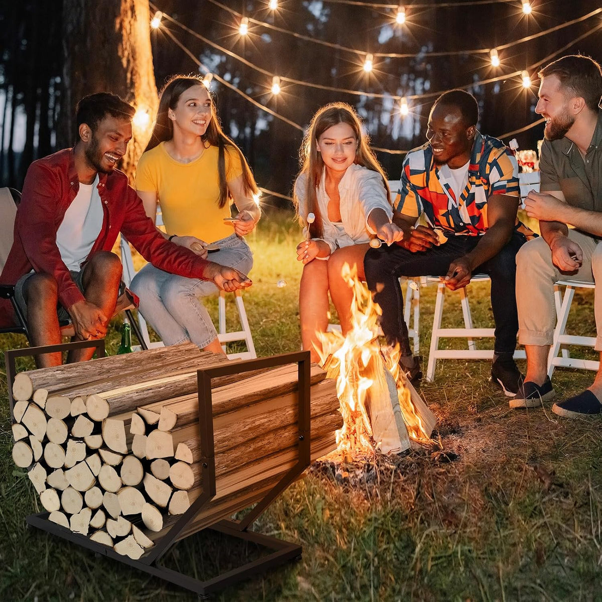 firewood rack outdoor indoor,31 inch metal firewood holder, side view