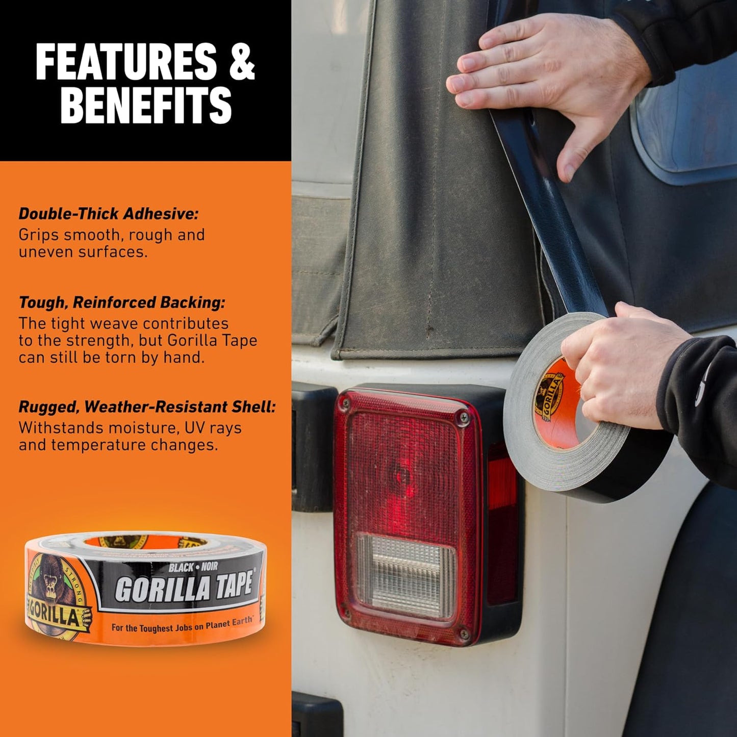 Gorilla Duct Tape,Black Tape,1.88" x 50 yd - Heavy Duty and Weather Resistant for Indoor or Outdoor,(Pack of 6)