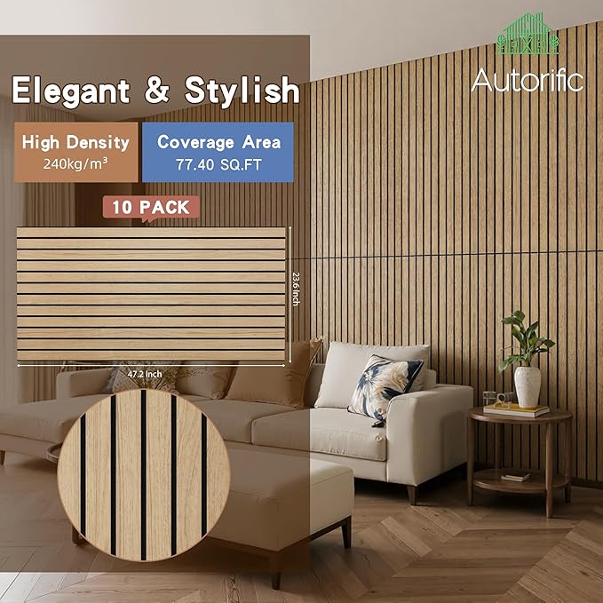 AUTORIFIC Wood Veneer Sound Panels, 10 Pack 47.2”x23.6” Wall Panels, Decorative - Image 2
