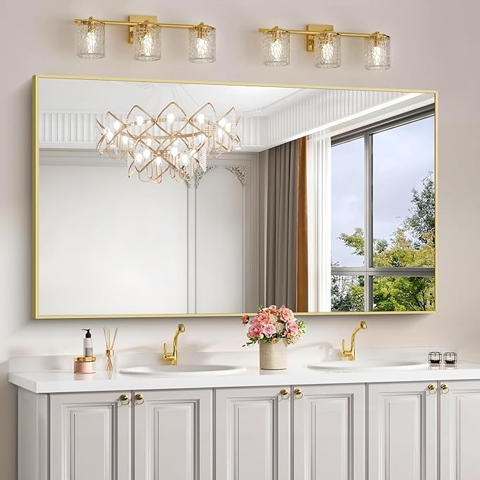 Gold Bathroom Mirror for Wall, 60x30 Inch Rectangle Mirrors by Welcometocofeny