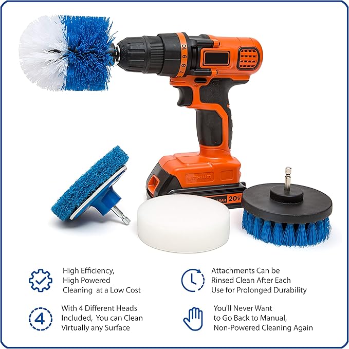RevoClean 4 Piece Scrub Brush Power Drill Attachments-All Purpose Time Saving - Image 5