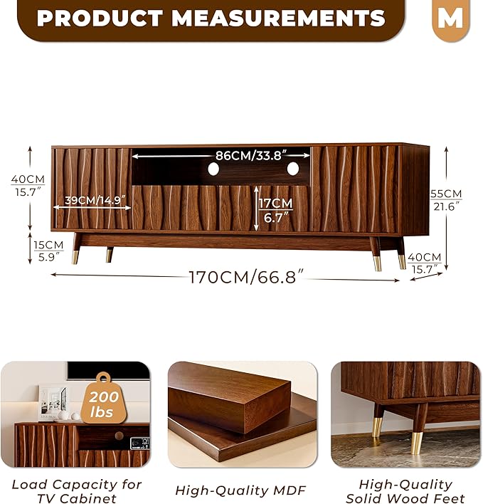 ATJafurn 66‘’ Brown Walnut Finish TV Stand - Image 4