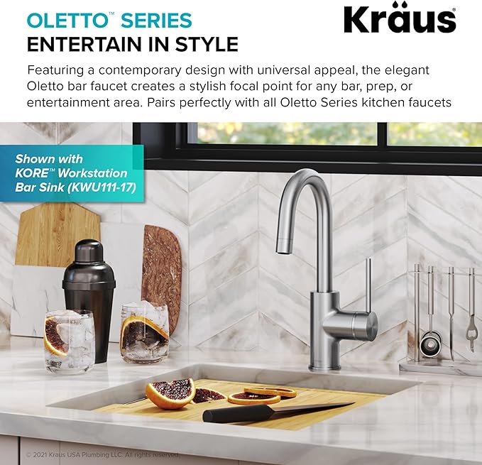 KRAUS Spot Free Oletto Single Handle Kitchen Bar Faucet in All-Brite Stainless - Image 4