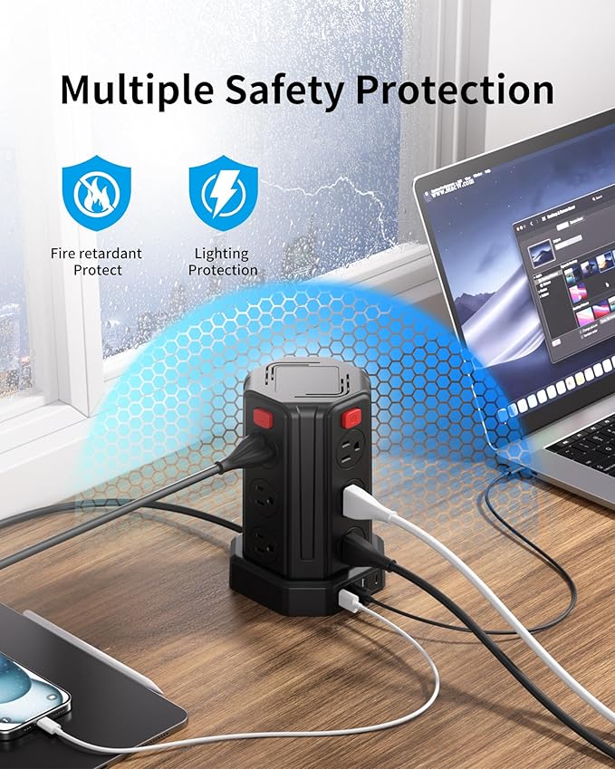 Power Strip Surge Protector, 6.5 Ft Extension Cord - Image 3