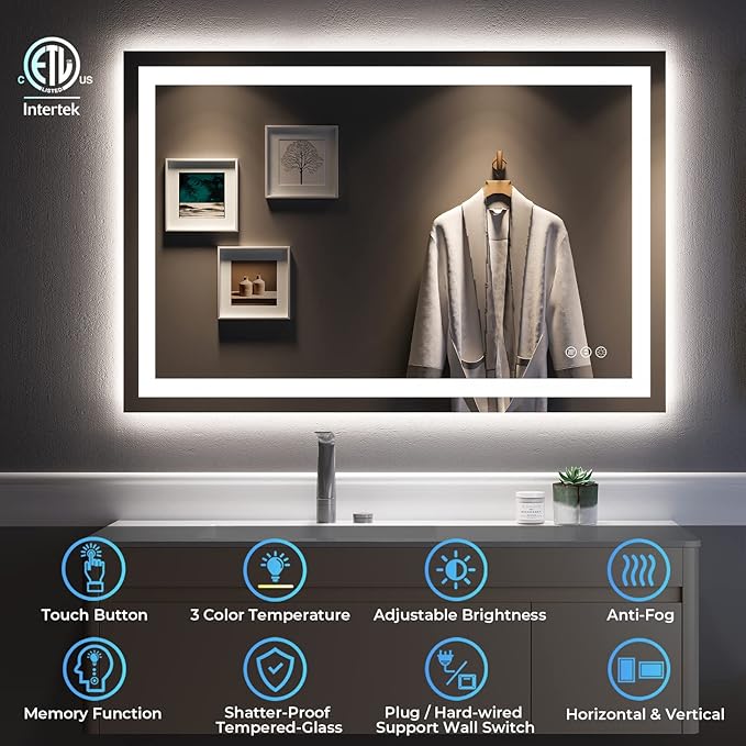 YEELAIT 48x32 Inch LED Bathroom Mirror - Image 2