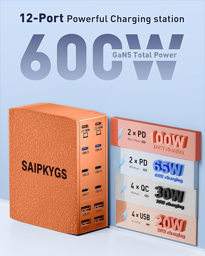 SAIPKYGS USB Charging Station, 12-Port USB C Charger Block - Image 2
