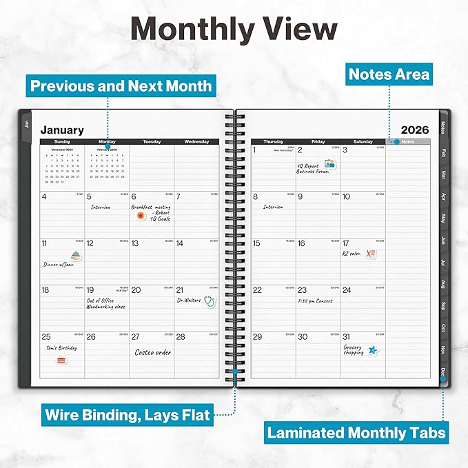 Dunwell 2026 Planner Book 8.5x11, Weekly Monthly Calendar, Jan to Dec, Large - Image 4