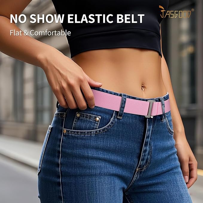 JASGOOD Women No Show Stretch Belt Elastic Web Strap Belt - Image 2