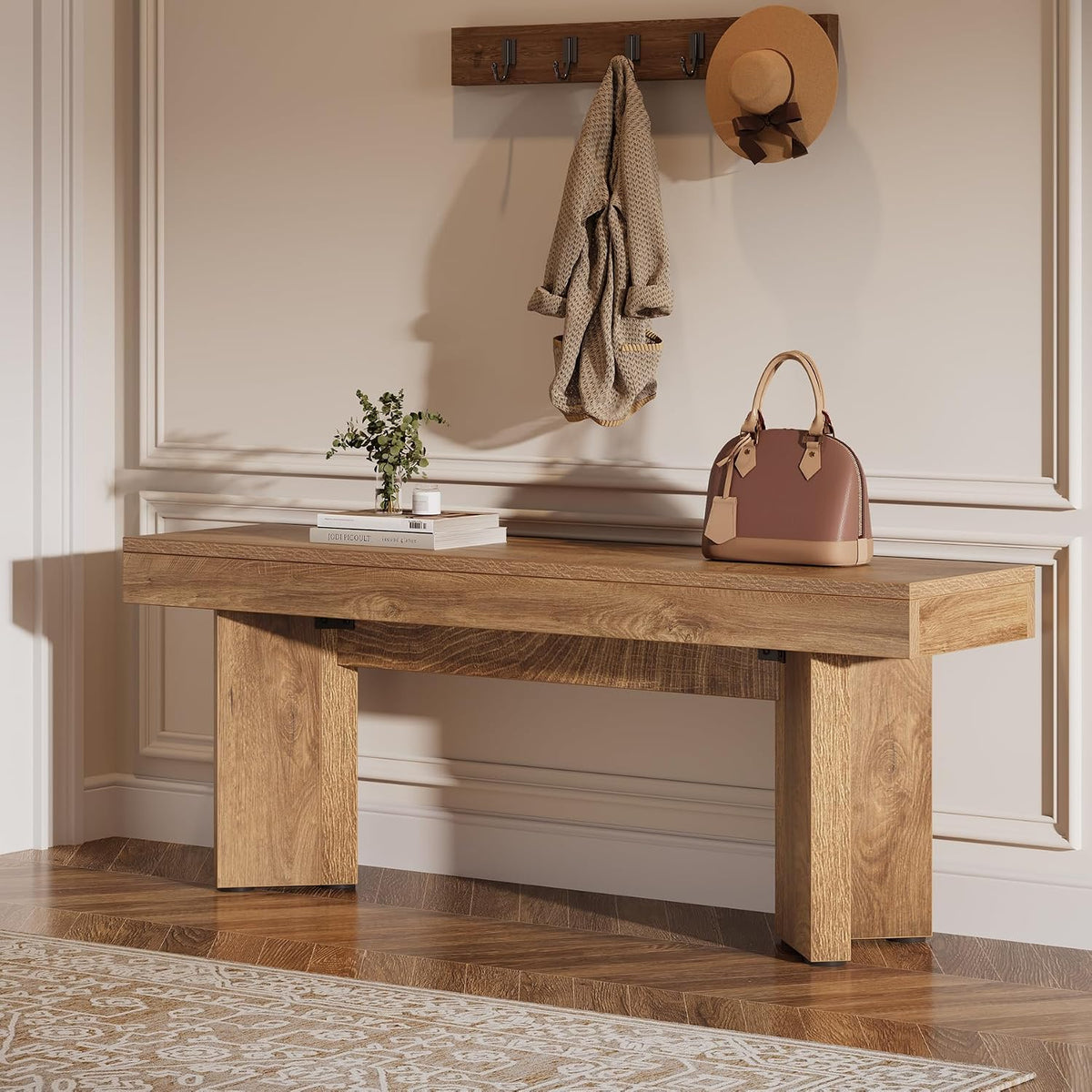 tribesigns 47" wooden entryway bench, farmhouse indoor end, main product view