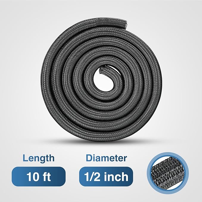 Nilight Cable Sleeve, 10ft-1/2inch Cord Management Sleeves, Braided Sleeving - Image 2