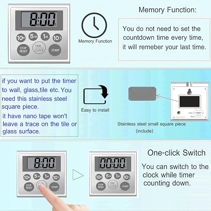 NUOSWEK Digital Timer Waterproof Shower Timer Shower Clock Bathroom Kitchen - Image 3