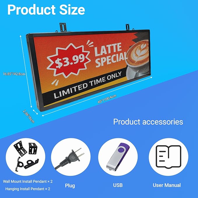 P6 Programmable LED Sign 40"x17", Outdoor Waterproof Digital Message Board - Image 3