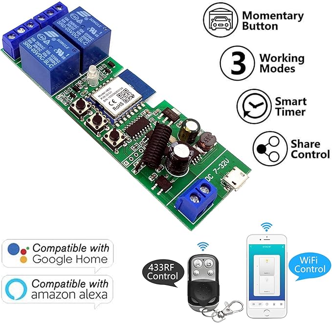 Newgoal 2 channelsWiFi Wireless Smart Switch Inching Self-locking Relay Module - Image 2