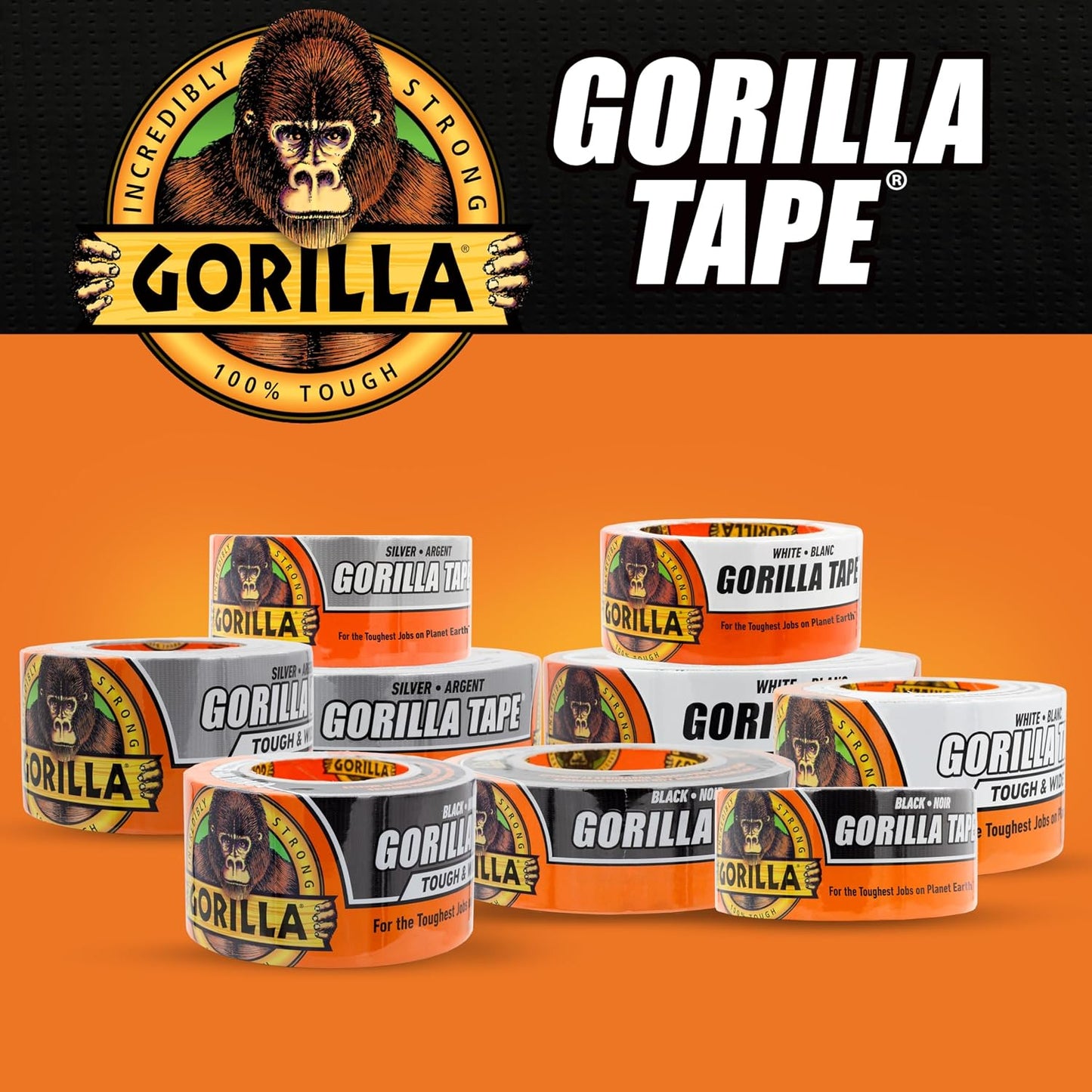 Gorilla Tape Tough & Wide,Black Tape,2.88" x 25 yd - Heavy Duty and Weather Resistant for Indoor or Outdoor,(Pack of 4)