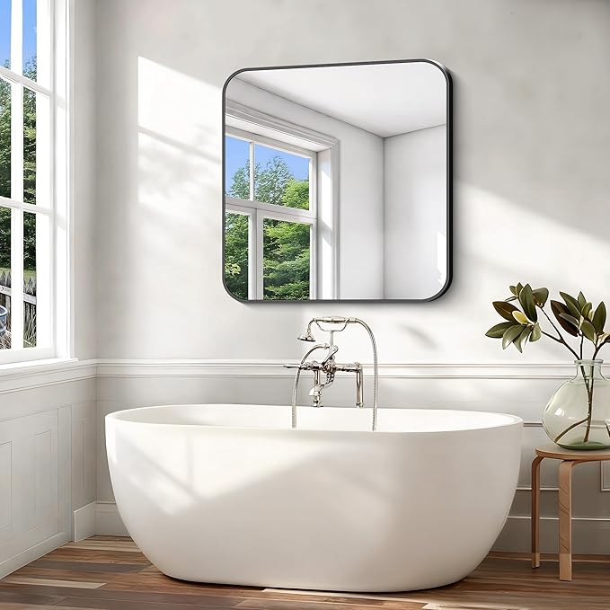 Black Bathroom Mirror, 38x40 inch Aluminum Metal Frame Rectangular Vanity Mirror - Image 3
