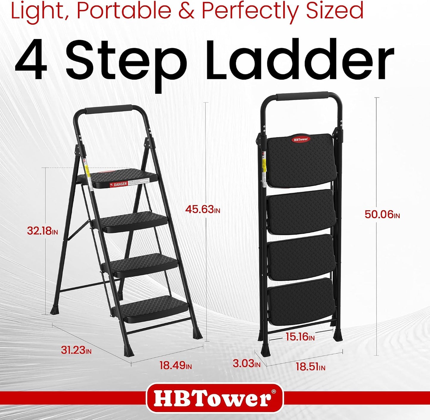 HBTower 4 Step Ladder, Step Stool Foldable with Wide Anti-Slip Pedal | Sturdy Steel Ladders for Home Adults Kitchen