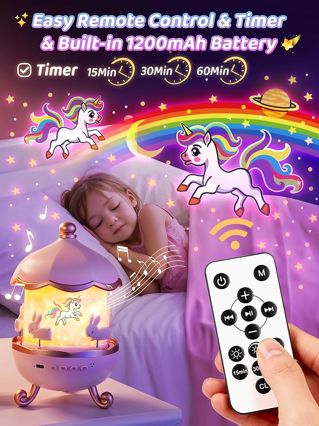 Carousel Night Light for Kids, 15 Music+15 Films+315 Colors Star Projector for - Image 8