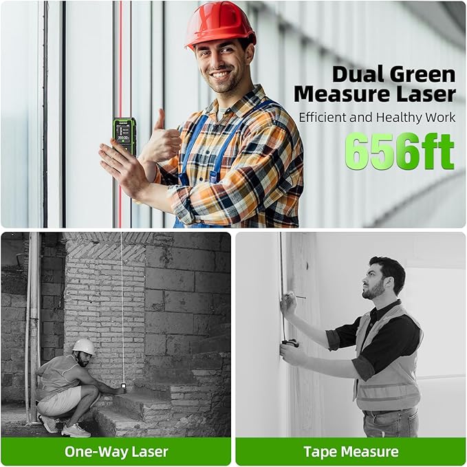 656ft/200M Dual Laser Distance Measuring Tool, Huepar Professional Rechargeable - Image 2